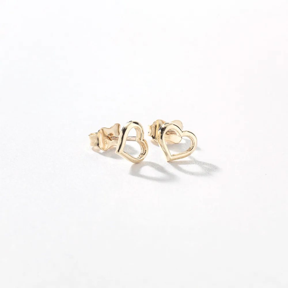 Open Heart Stud Earrings in 10K Yellow Gold