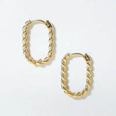 Rectangle Twist Hoop Earrings in 10K Yellow Gold