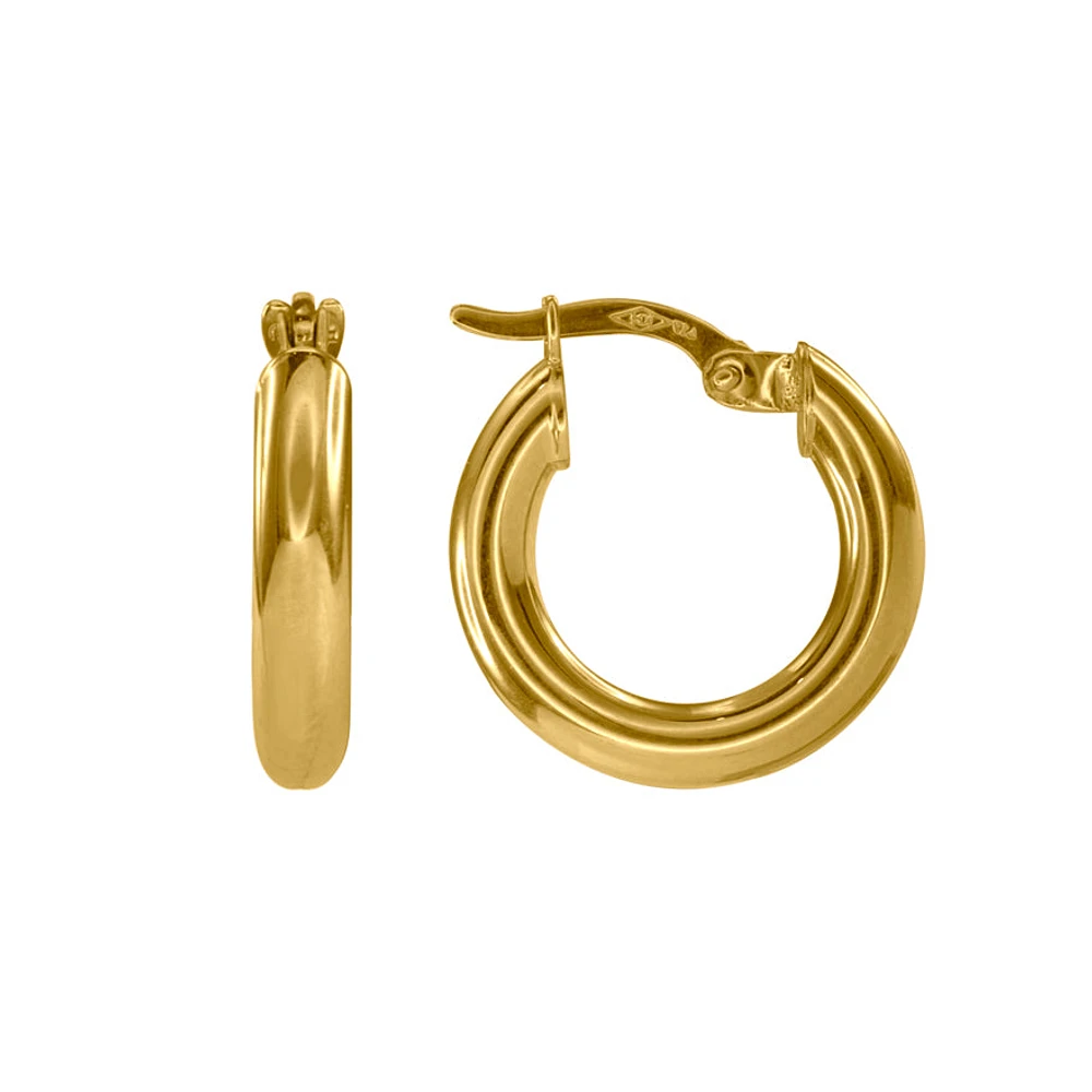 2x10mm Polished Tube Hoop Earrings in 14K Yellow Gold
