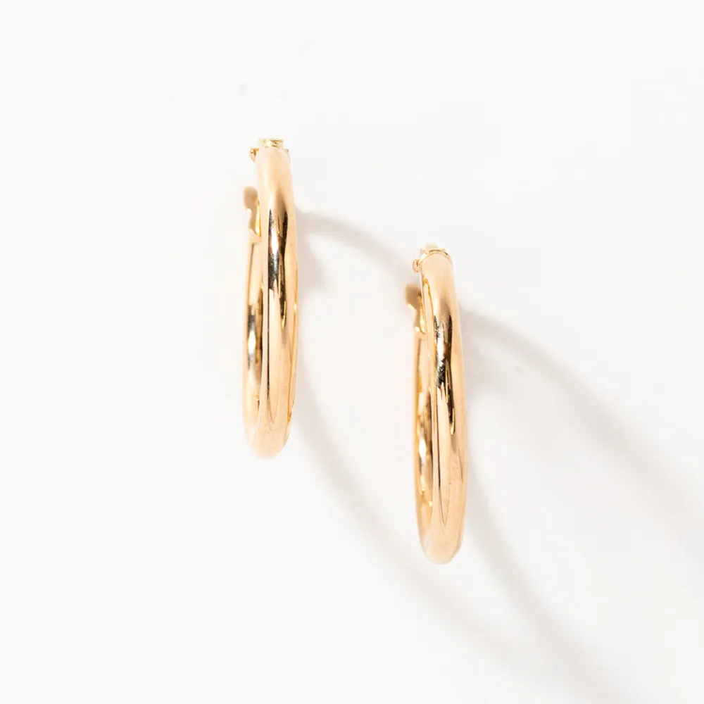 Round Tube Hoop Earrings in 14K Yellow Gold