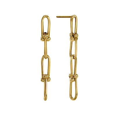 Beaded Quad Link Earrings in 10K Yellow Gold