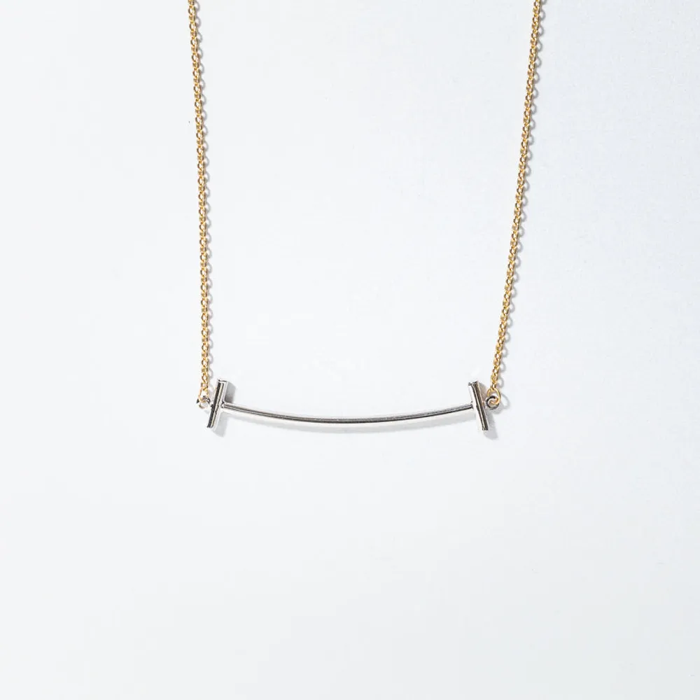 Curved T-Bar Pendant Necklace in 10K Yellow and White Gold