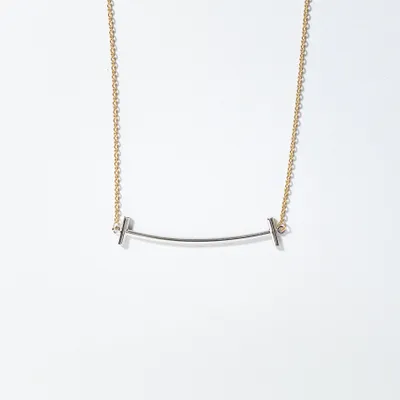 Curved T-Bar Pendant Necklace in 10K Yellow and White Gold