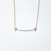 Curved T-Bar Pendant Necklace in 10K Yellow and White Gold