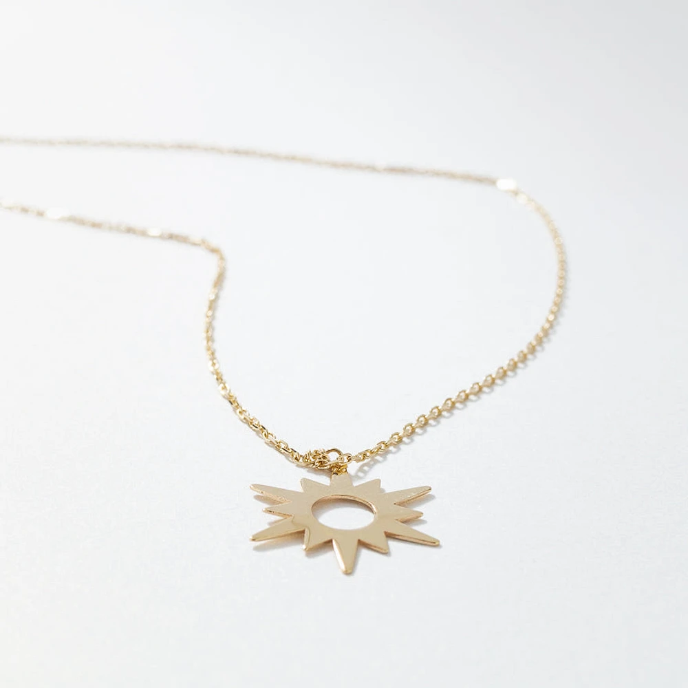 Sun Pendant Necklace in 10K Yellow Gold