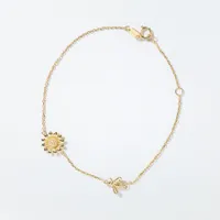 Sunflower and Bee Charm Bracelet in 10K Yellow Gold