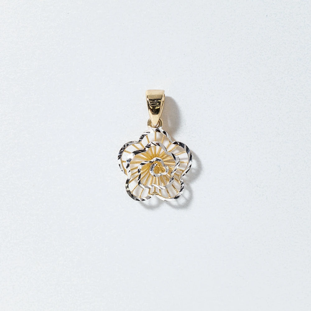 Rose Pendant in 10K Yellow and White Gold