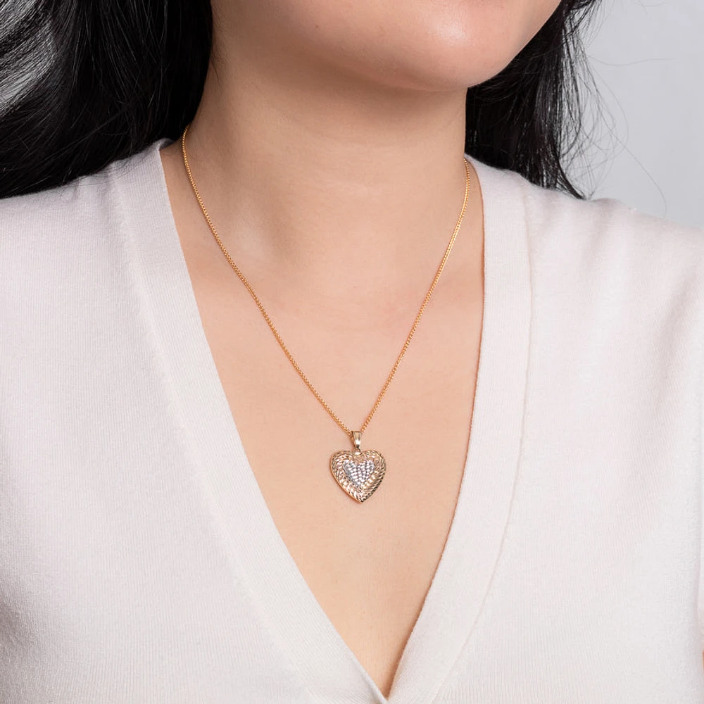 Puff Heart Pendant in 10K Rose White and Yellow Gold