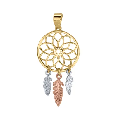 Dreamcatcher Pendant in 10K Rose White and Yellow Gold