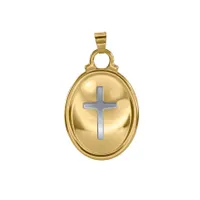 Oval Cross Pendant in 10K Yellow and White Gold