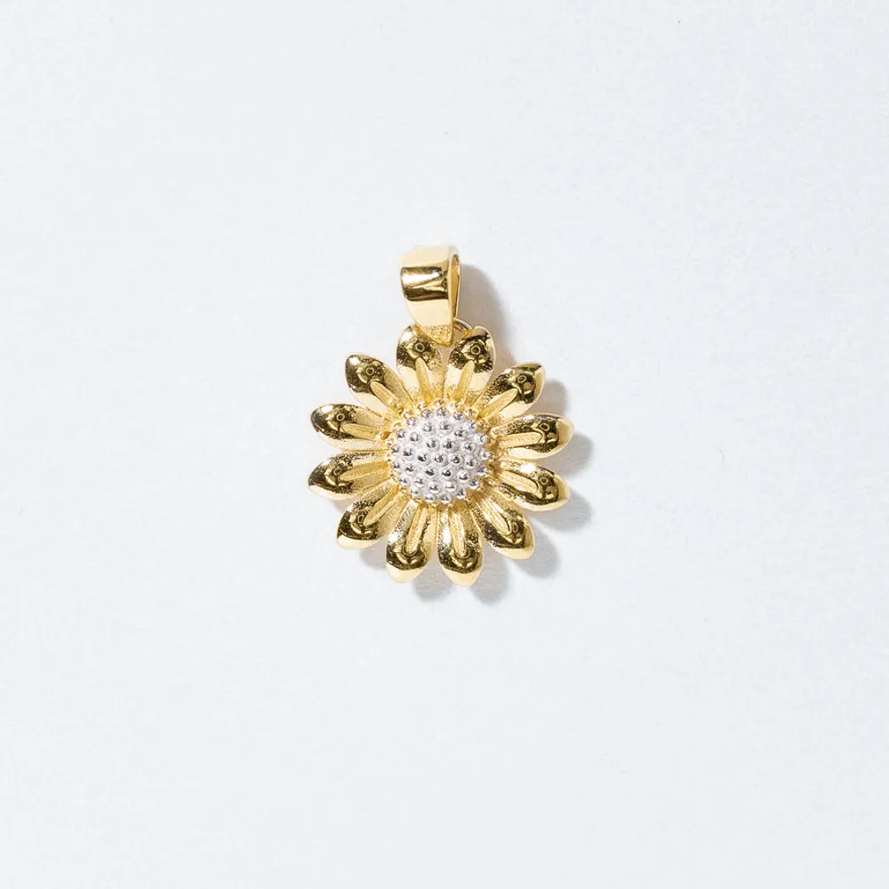 Sunflower Pendant in 10K Yellow and White Gold