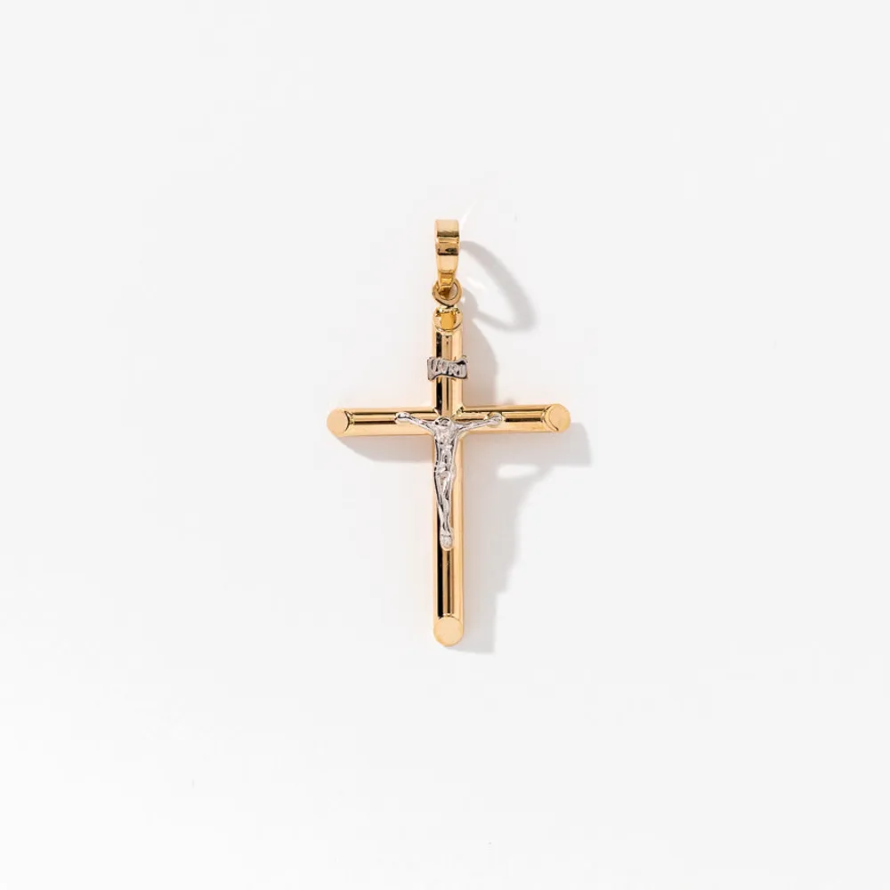 Crucifix Cross Pendant in 14K Yellow and White Gold