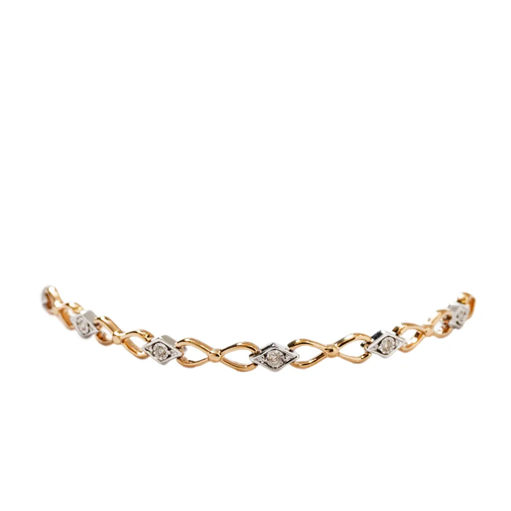 Diamond Link Bracelet in 10K Yellow and White Gold (0.10 ct tw)