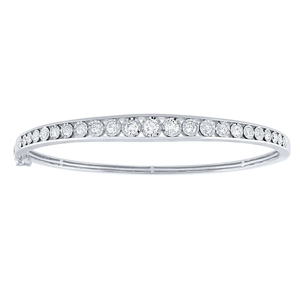 10K White Gold Channel Set Diamond Bangle Bracelet (1.25 ct tw)