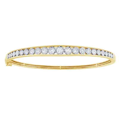 10K Yellow and White Gold Channel Set Diamond Bangle Bracelet (1.25 ct