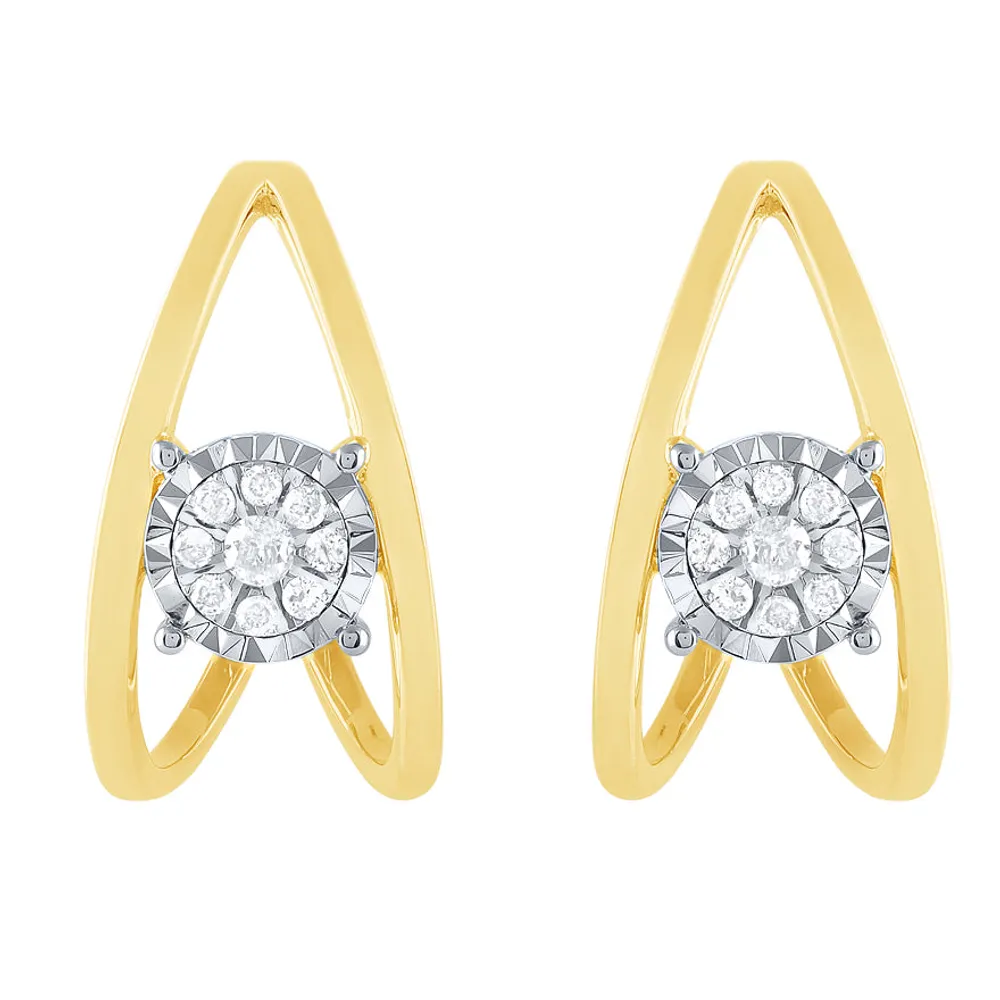 10K Yellow and White Gold Diamond Hook Earrings (0.20 ct tw)