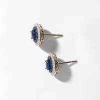 Double Halo Sapphire Earrings in 10K Yellow Gold