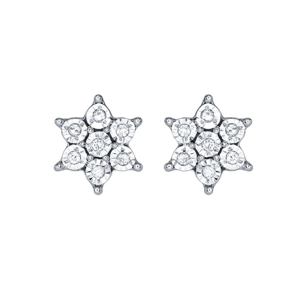 Flower Diamond Stud Earrings in 10K White Gold (0.04 ct tw)