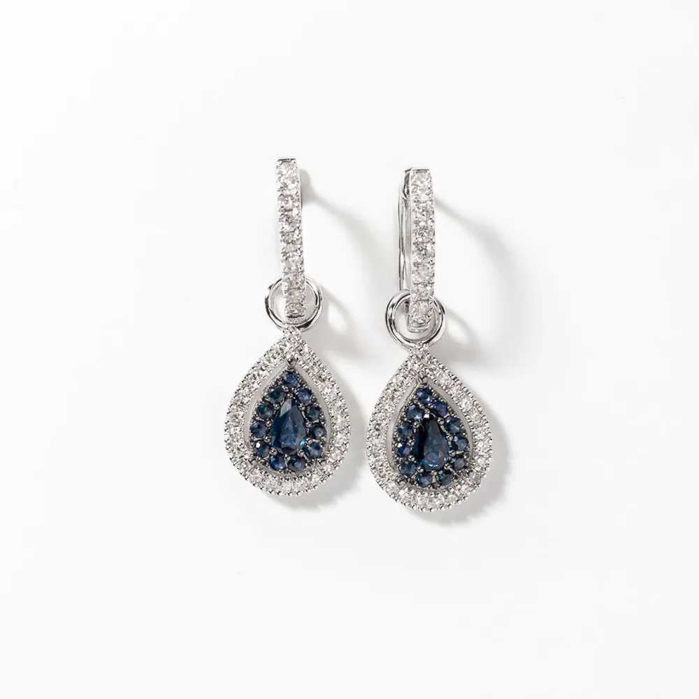 Sapphire Earrings With Diamond Accents With Removable Pear Drop in 10K