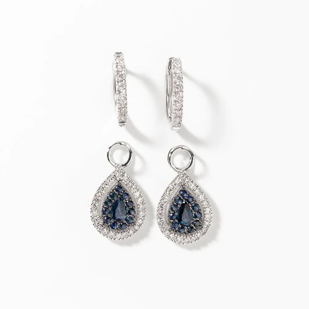 Sapphire Earrings With Diamond Accents With Removable Pear Drop in 10K