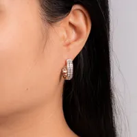 Diamond Cluster Hoop Earrings with Spring Hinge in 10K Yellow and Whit