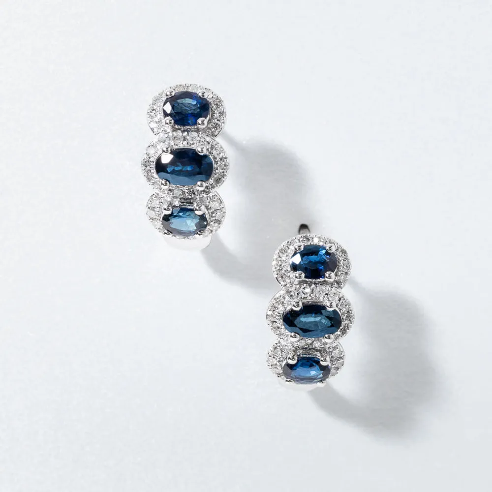 Sapphire and Diamond Earrings in 10K White Gold