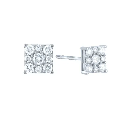 Square Diamond Cluster Stud Earrings in 10K White Gold (0.67 ct tw)