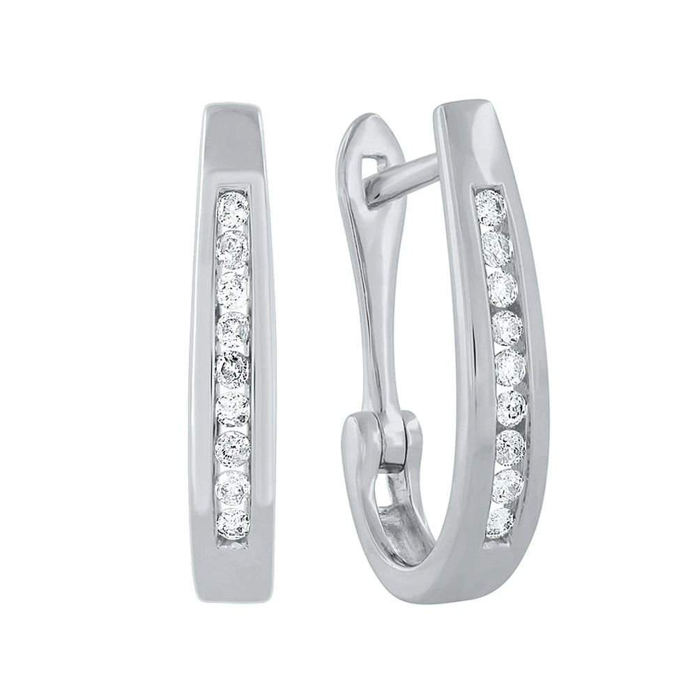Channel-Set Diamond J-Hoop Earrings in 10K White Gold ( ct tw