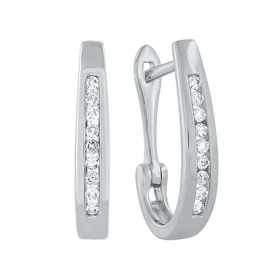 Channel-Set Diamond J-Hoop Earrings in 10K White Gold ( ct tw