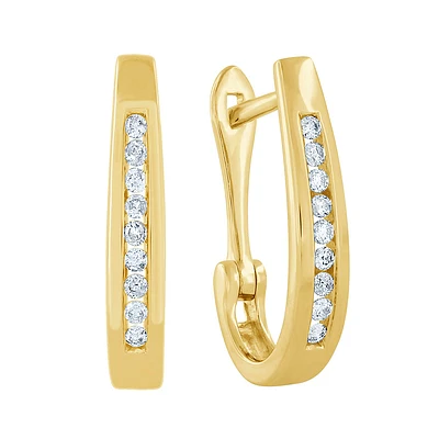 Channel-Set Diamond J-Hoop Earrings in 10K Yellow Gold ( ct tw