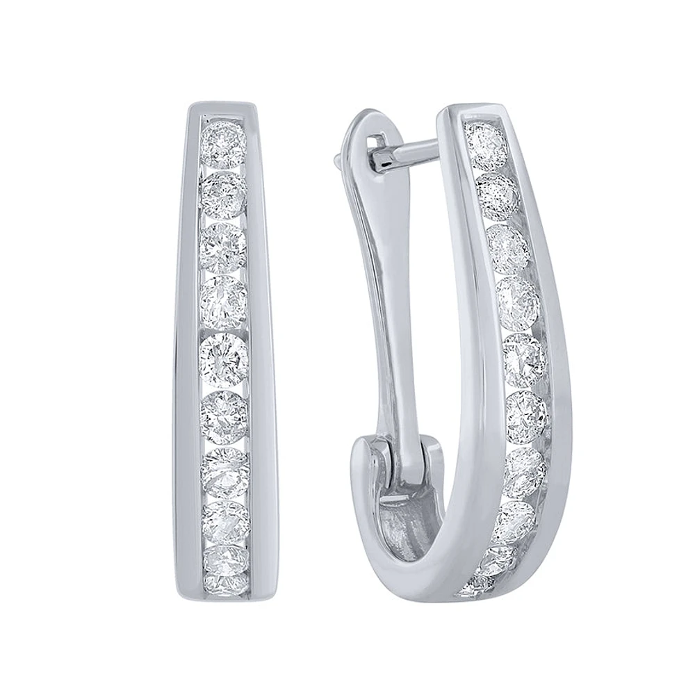 Channel-Set Diamond J-Hoop Earrings in 10K White Gold ( ct tw