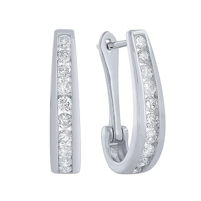 Channel-Set Diamond J-Hoop Earrings in 10K White Gold ( ct tw