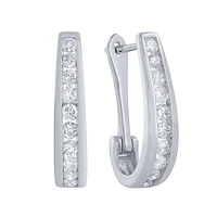 Channel-Set Diamond J-Hoop Earrings in 10K White Gold ( ct tw