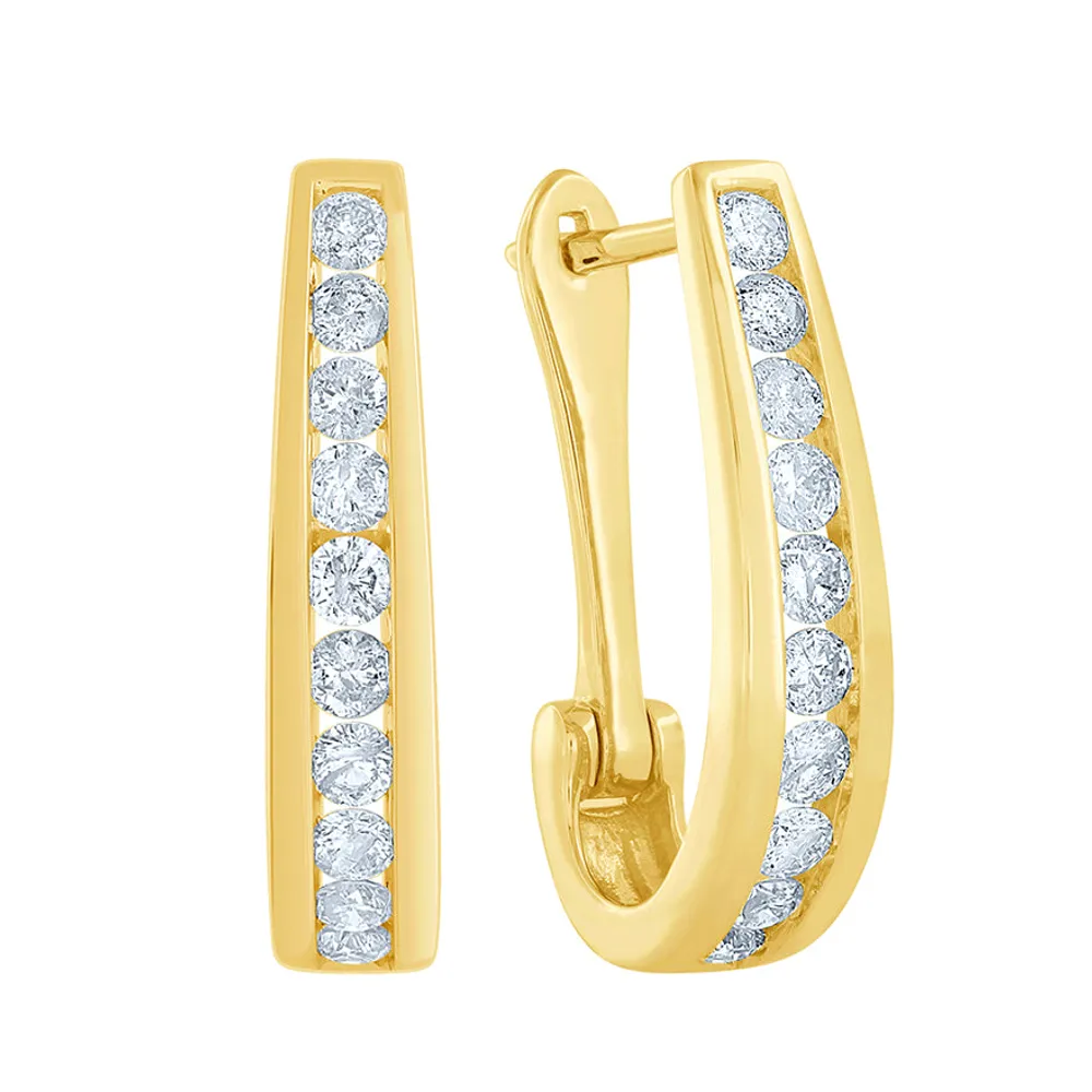 Channel-Set Diamond J-Hoop Earrings in 10K Gold ( ct tw