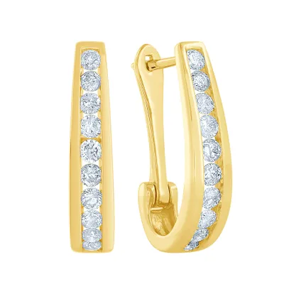 Channel-Set Diamond J-Hoop Earrings in 10K Gold ( ct tw