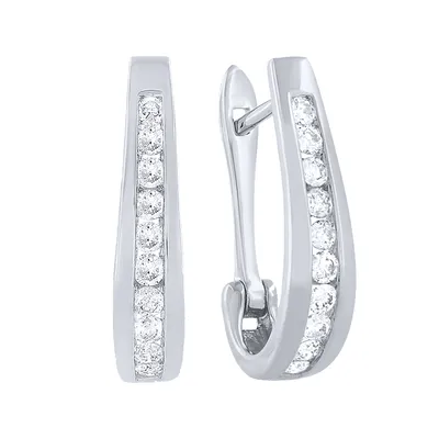 Channel-Set Diamond J-Hoop Earrings in 10K Gold ( ct tw