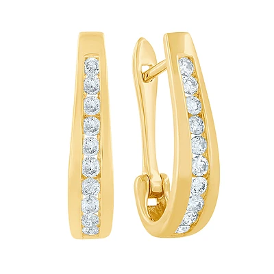 Channel-Set Diamond J-Hoop Earrings in 10K Yellow Gold ( ct tw