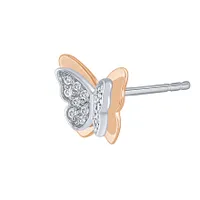 10K Rose and White Gold Diamond Butterfly Stud Earrings (0.13ct tw)