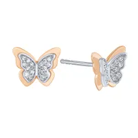 10K Rose and White Gold Diamond Butterfly Stud Earrings (0.13ct tw)