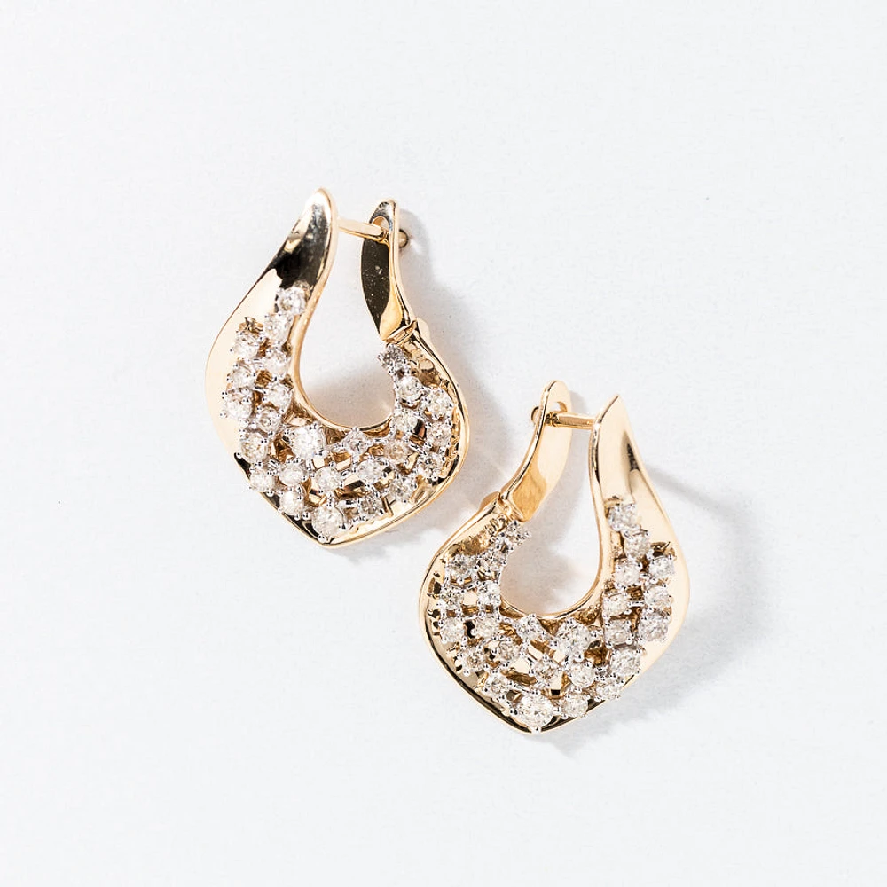 Diamond Cluster Earrings in 10K Yellow and White Gold (1.00 ct tw)