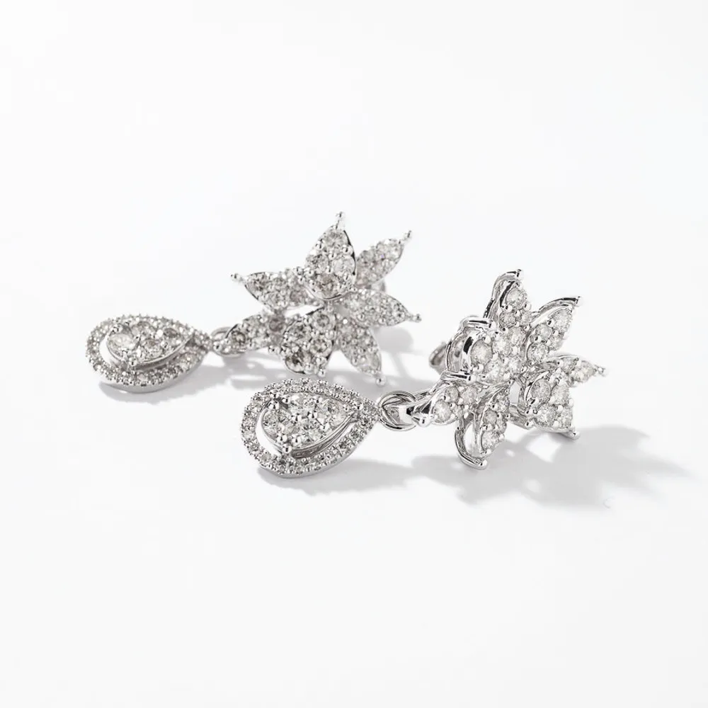 Diamond Cluster Earrings in 10K White Gold (2.00 ct tw)