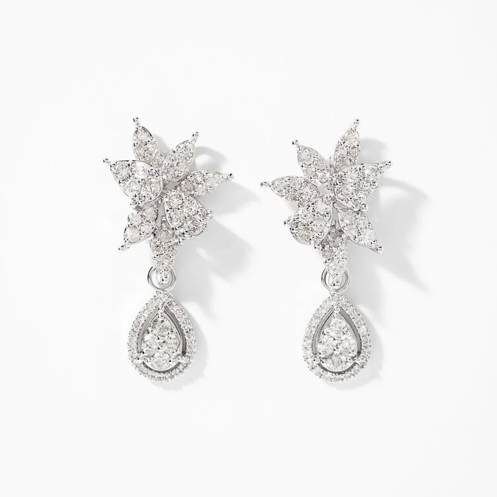 Diamond Cluster Earrings in 10K White Gold (2.00 ct tw)