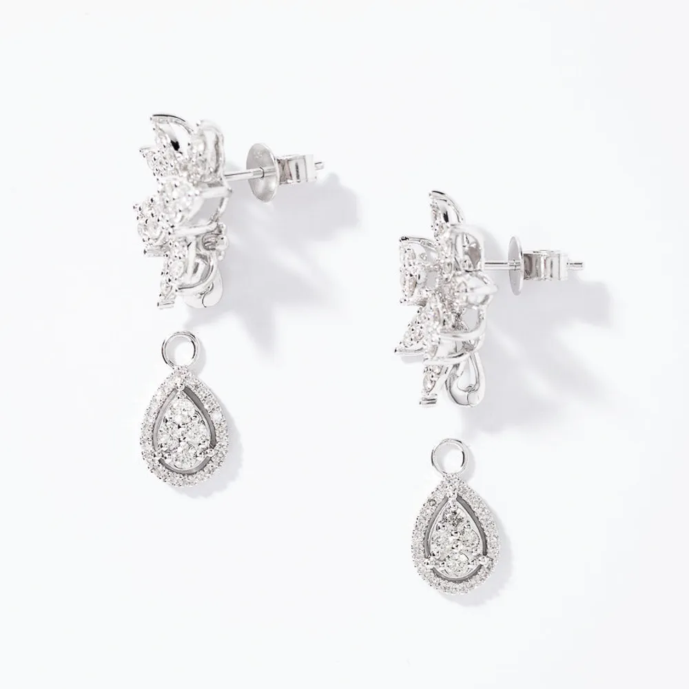 Diamond Cluster Earrings in 10K White Gold (2.00 ct tw)