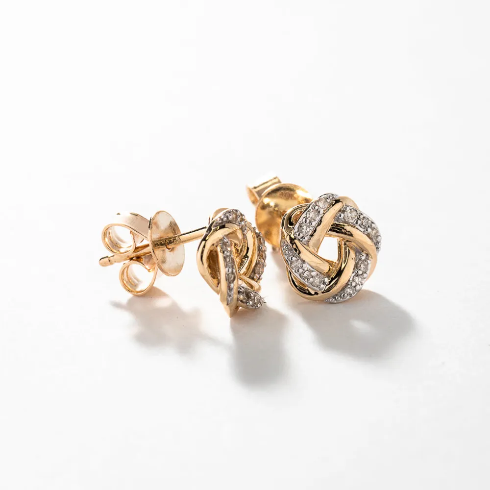 Diamond Love Knot Stud Earrings in 10K Yellow Gold (0.13 ct tw)