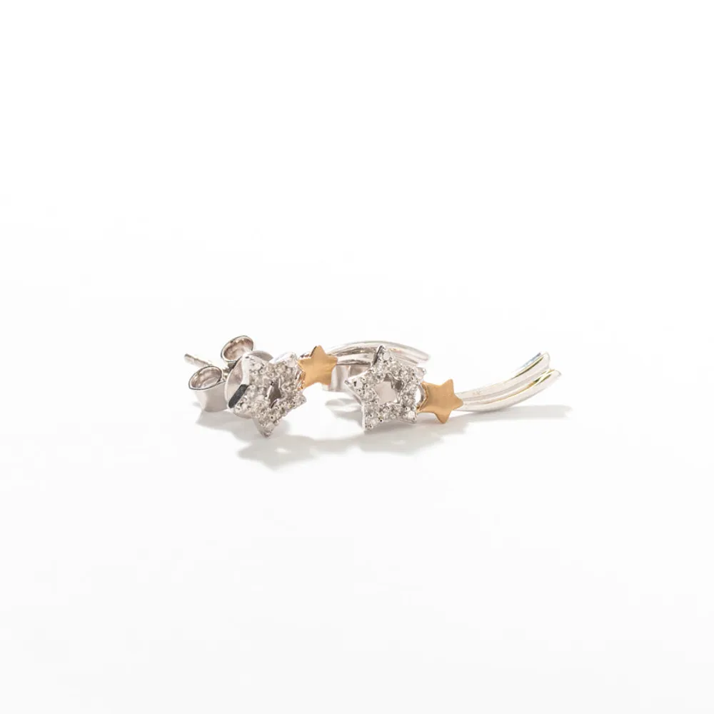 Shooting Stars Diamond Stud Earrings in 10K White and Yellow Gold (0.1