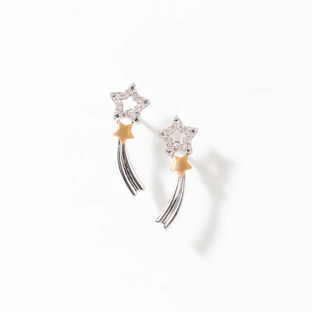 Shooting Stars Diamond Stud Earrings in 10K White and Yellow Gold (0.1