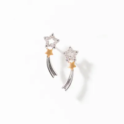 Shooting Stars Diamond Stud Earrings in 10K White and Yellow Gold (0.1
