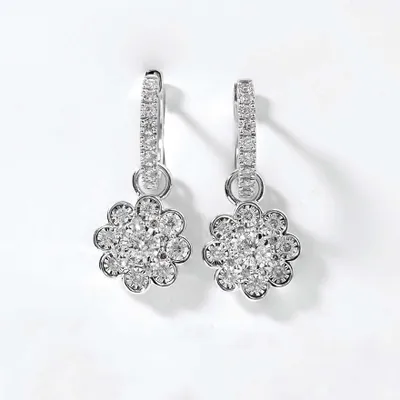 Diamond Hoop Earrings With Removable Flower Charm in 10K White Gold (0