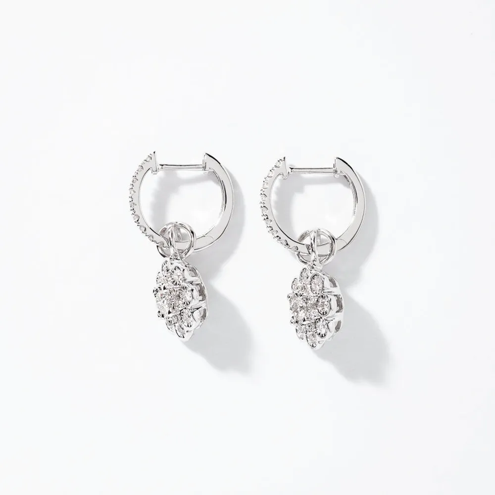 Diamond Hoop Earrings With Removable Flower Charm in 10K White Gold (0