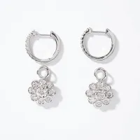 Diamond Hoop Earrings With Removable Flower Charm in 10K White Gold (0